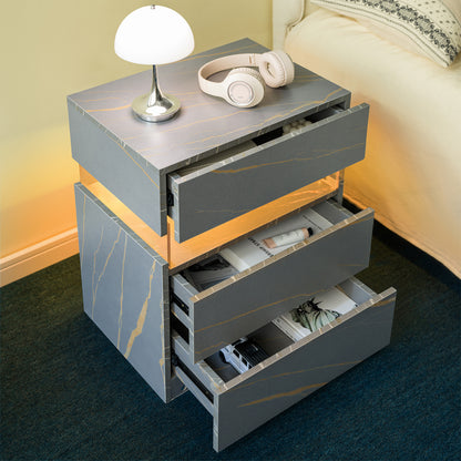 LED Nightstands 3 Drawer Dresser For Bedroom End Table With Acrylic Board LED Bedside Tables For Bedroom Living Room Bedside Furniture Grey Gold