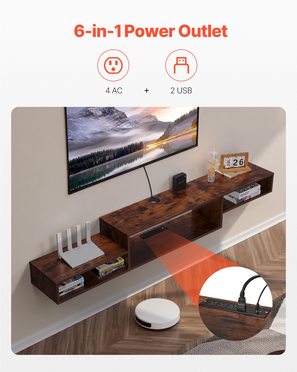 Floating TV Stand, 70" Wall Mount Entertainment Center With Power Outlet & Cable Hole, Modern Floating TV Shelf With Storage Cabinet For DVD Player, Cable Box, Game Console, TV Accessory, Wood