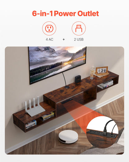 Floating TV Stand, 70" Wall Mount Entertainment Center With Power Outlet & Cable Hole, Modern Floating TV Shelf With Storage Cabinet For DVD Player, Cable Box, Game Console, TV Accessory, Wood