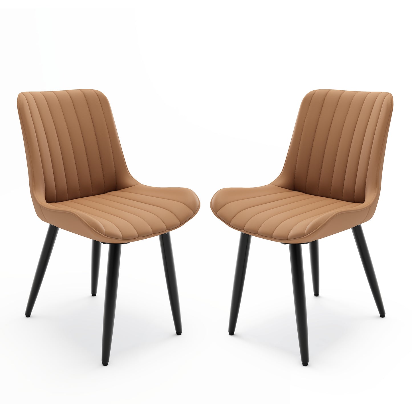 Set Of 2 Modern PU Leather Dining Chairs With Thick Cushions & Metal Legs, Armless Faux Leather Side Chairs For Kitchen, Dining Room