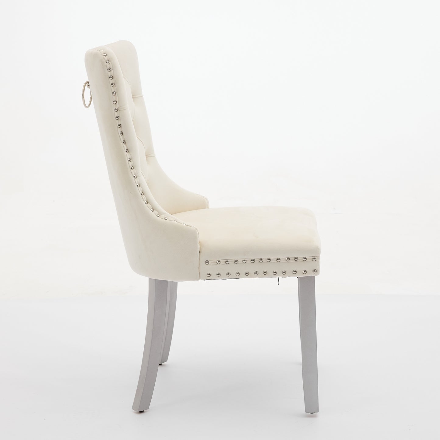 A&A Furniture, Nikki  Modern, High-end Tufted Solid Wood Contemporary Velvet Upholstered Dining Chair With Wood Legs Nailhead Trim 2-Pcs Set, Milky White