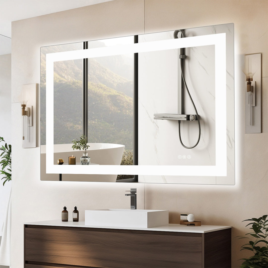 Anti-fog LED Bathroom Mirror With Dual Light Source And Three Lighting Modes--36x48