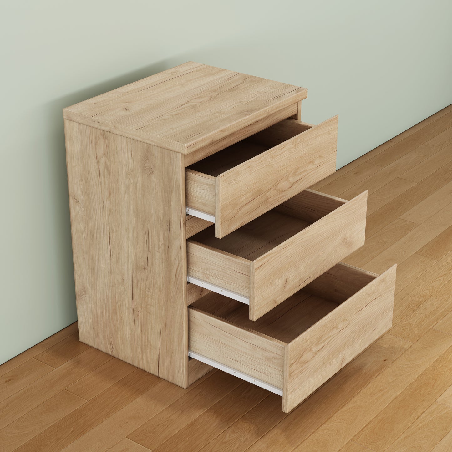 19.7-Inch Natural Nightstand With 3 Drawers, Beside Table With Drawers Handle Free Design,Thickened Top Plate,Small Side Table Storage Cabinet 3 Drawer Night Stand For Bedroom,Living Room