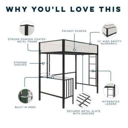 Axel Twin Loft Bed With Desk & Shelves