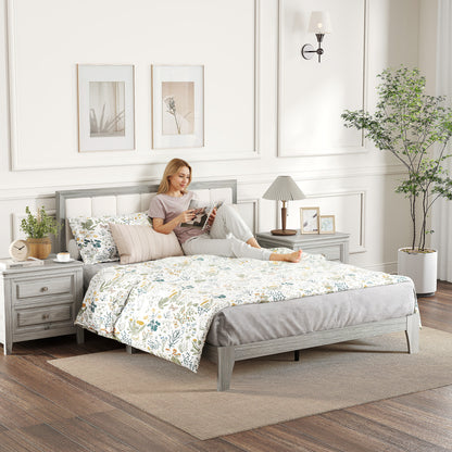 Queen Bed Frame with Headboard Queen Platform Bed Frame with Wooden Slats No Box Spring Needed Easy Assembly Gray