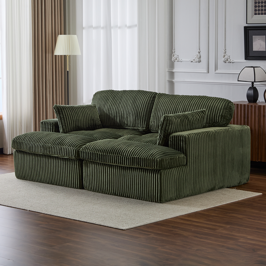 Double Chaise Lounge Chair Indoor,Oversized Upholstered Sleeper Cloud Couch,Deep Seat Luxury Sofa Bed,Sectional Sofa Chaise Love-seat,Corduroy Reading Chair For Living Room,No Assembly Required,Green