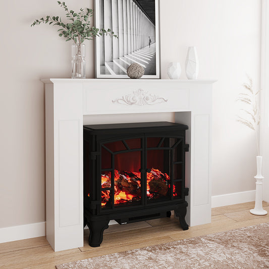 Modern Fireplace Mantel, Freestanding Fireplace Surround with Leg for Electric Fireplaces, 44.7" W x 40" H, White