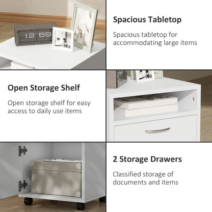 Mobile Storage Cabinet Organizer with Drawer and Cabinet, Printer Stand with Castors, White