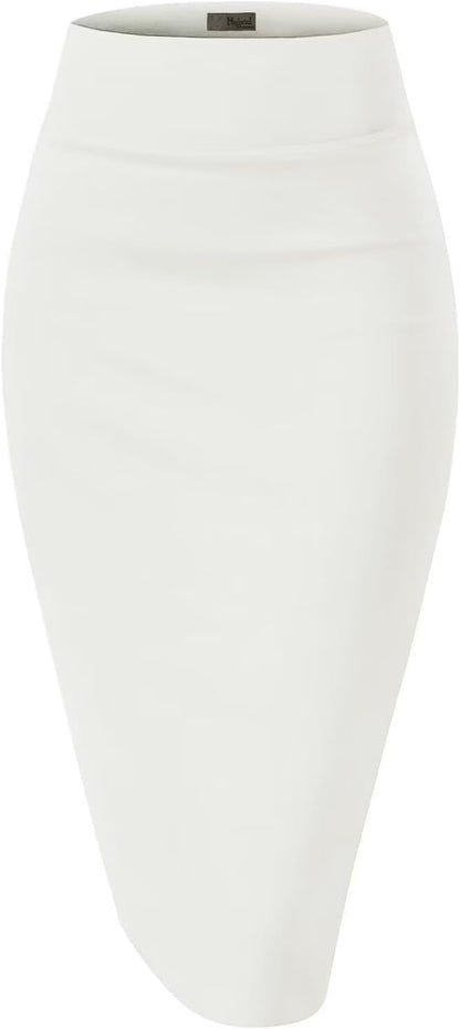 Women's High Waist Pencil Skirt - Premium Stretch Ponte Business Professional Below Knee