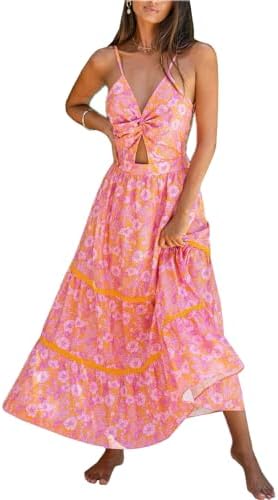 Sundresses - CUPSHE Women's Maxi Dress Floral Print Twisted V Neck Sleeveless Long Dress Summer Casual Dress