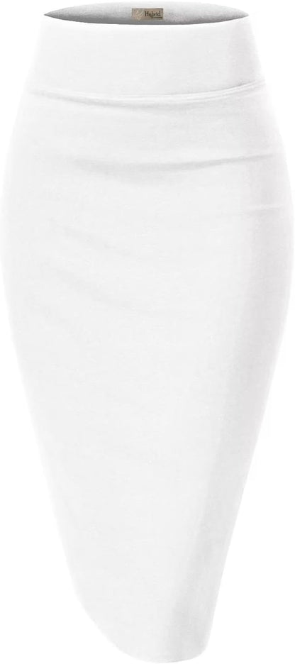 Women's High Waist Pencil Skirt - Premium Stretch Ponte Business Professional Below Knee