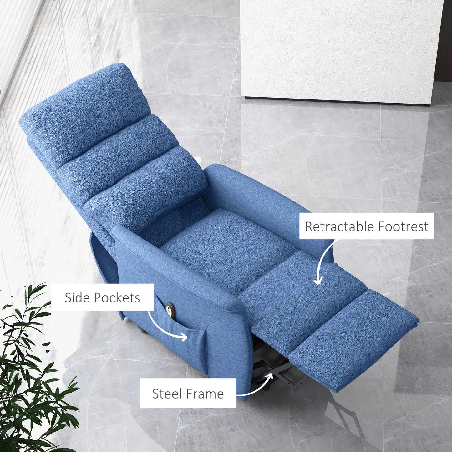Power Lift Chair for Seniors, Electric Lift Recliner Chair with Remote Control, Side Pockets for Living Room, Blue