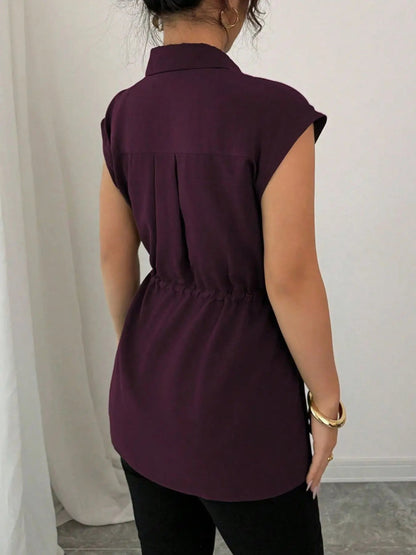 Drawstring Waist Cap Sleeve Shirt