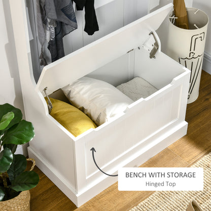 Hall Tree with Coat Rack, Storage, and Sitting Bench, White