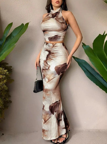 Tie-Dye Halter Top and Mermaid Skirt Set