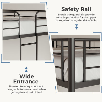 Metal Double-layer Bed With Stairs And Safety Railings, Sturdy Steel Frame, No Need For A Mattress, Double-layer Bed That Saves Space