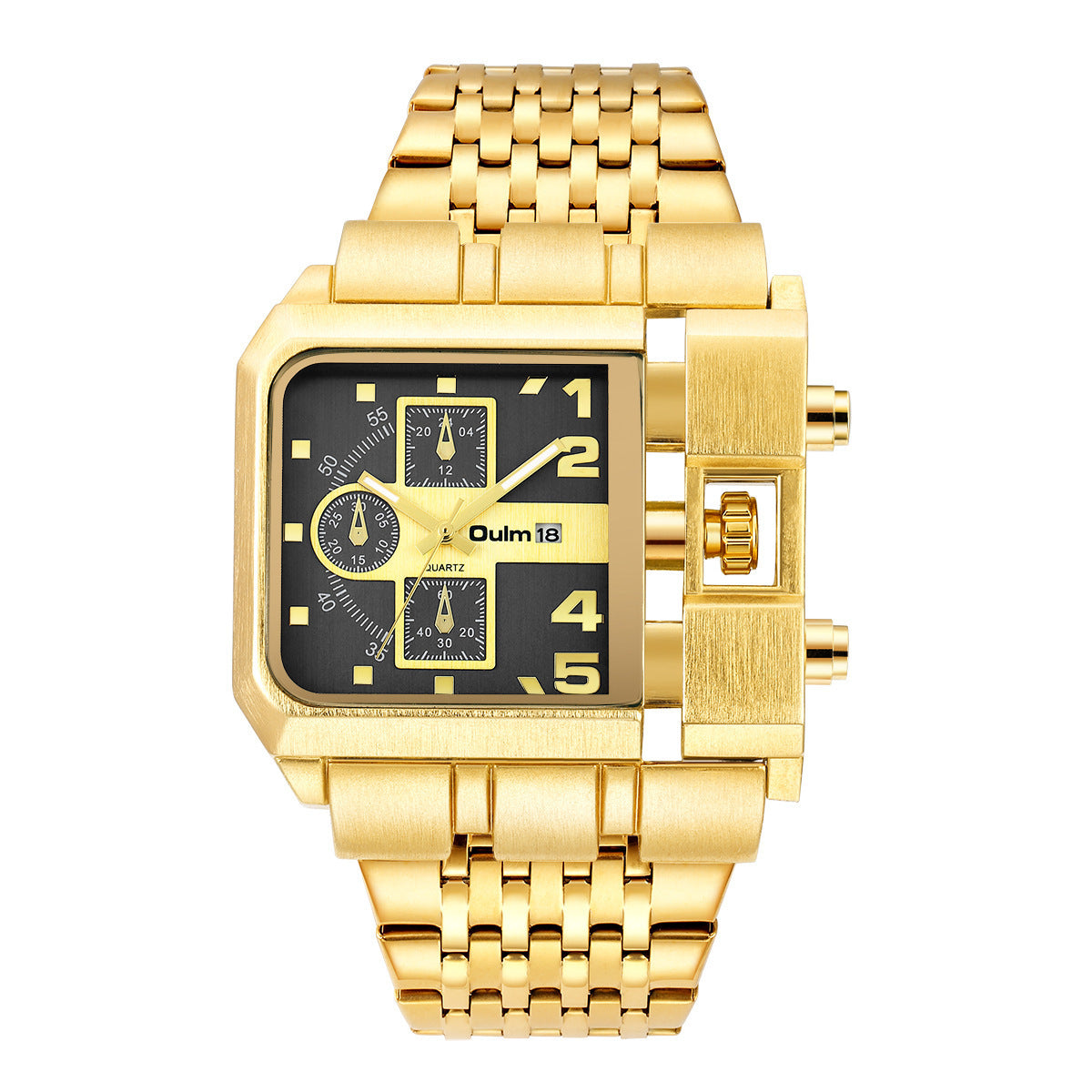 Steel-band Square Quartz Mens Watch With Calendar