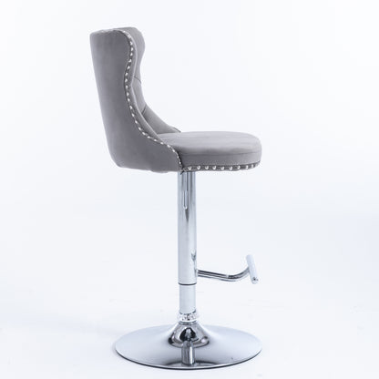 Swivel Velvet Barstools Adjusatble Seat Height From 25-33 Inch, Chrome Base Bar Stools With Backs Comfortable Tufted For Home Pub And Kitchen Island,Set Of 2,  AS1712GY, Gray