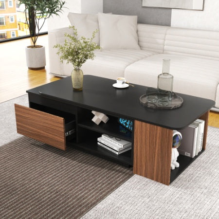 Extendable Coffee Table, Length Adjustable Wood Coffee Table With 2 Storage Drawers For Living Room, Large Long Rectangular Center Table
