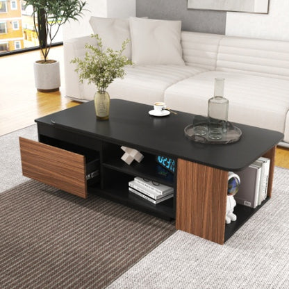 Extendable Coffee Table, Length Adjustable Wood Coffee Table With 2 Storage Drawers For Living Room, Large Long Rectangular Center Table
