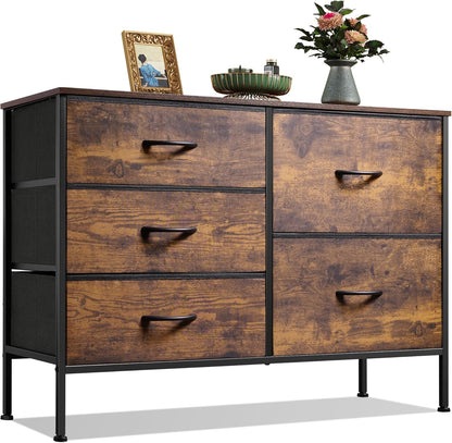5 Drawer Dresser For Bedroom, Drawers With Wooden Top Metal Frame