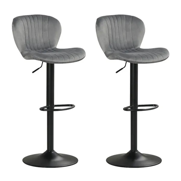 2-Pack Adjustable Height Bar Stools With 360° Swivel, Dutch Velvet Upholstered Bar Chai - Gray