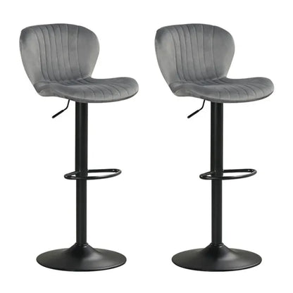 2-Pack Adjustable Height Bar Stools With 360° Swivel, Dutch Velvet Upholstered Bar Chai - Gray
