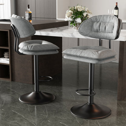 Modern Bar Stools Set Of 2, Double-Layer Adjustable Bar Stools With Back, Ergonomic Upholstered Fabric Swivel Barstools For Kitchen Island