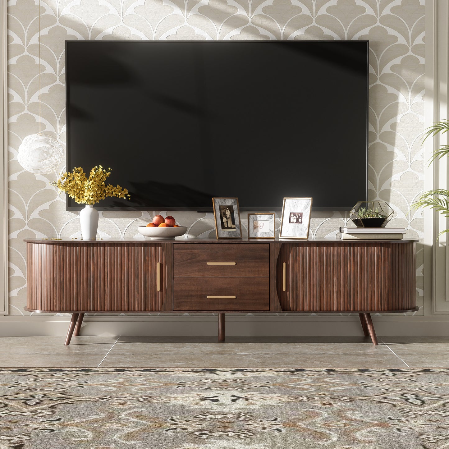 Mid-Century Modern TV Stand For 80  TV, Entertainment Center With Storage For Living Room, Bedroom, Media Console Table With 2 Drawers