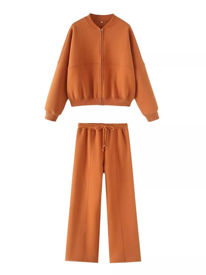 Zip Up Top and Drawstring Pants Two-Piece Set