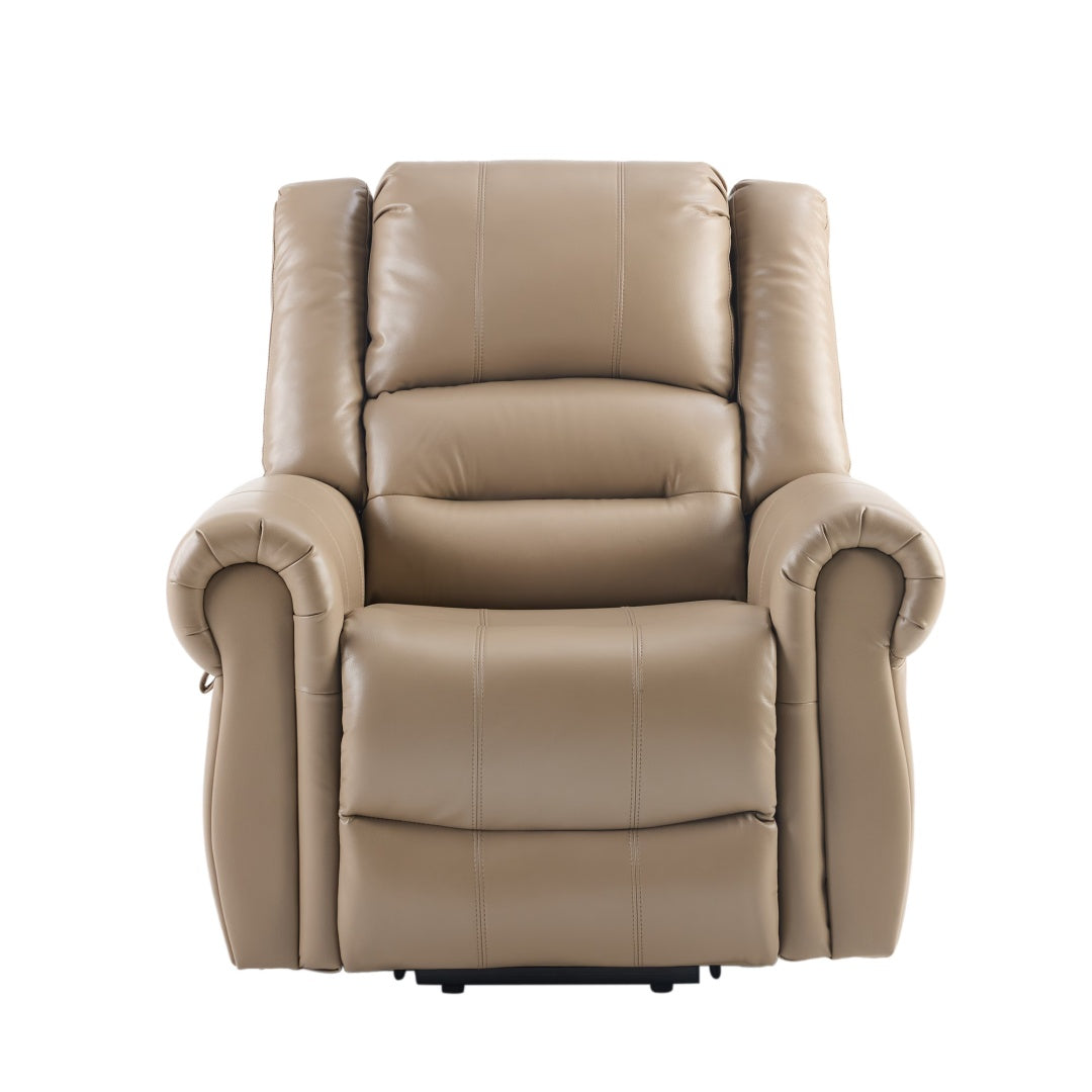 Power Lift Recliner Chair With Massage & Heat, Single Motor Lift Chair, Breathable PU Faux Leather, USB & Type-C, Side Pockets, Light Brown