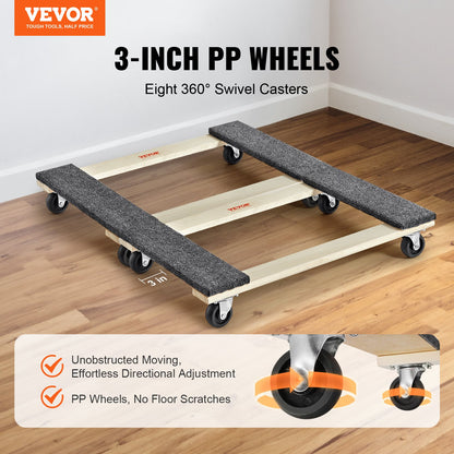 Furniture Dolly, 1000 Lbs Each Load Capacity, 2 Packs, 18' X 30', 8 X 3' PP Swivel Casters, Heavy Duty Hardwood Furniture Moving Dolly, Mover's Dolly, Moving Cart With Wheels For Heavy Furniture