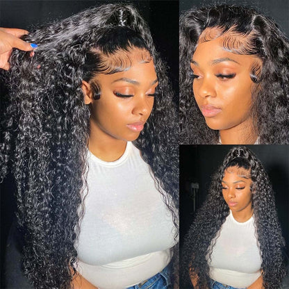 13x4 Lace Frontal Human Hair Wig,Natural Color,Deep Wave,150 Density