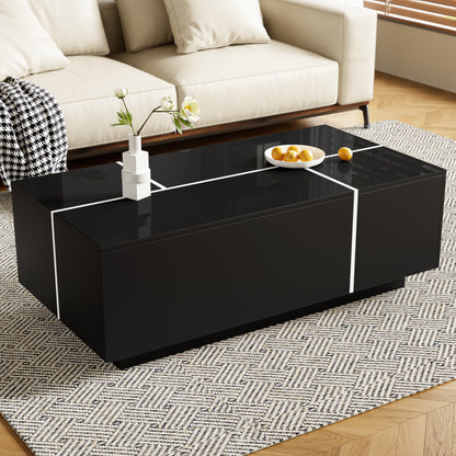 U-Can 47.2 -72.7  Extendable Coffee Table, Multi-Functional Coffee Table With High-Gloss Finish, Coffee Table With 2 Hidden Storage Space And 2 Drawers For Living Room