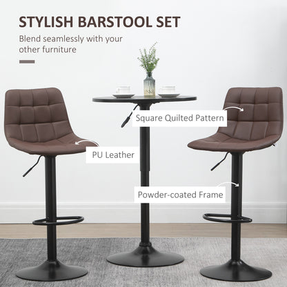 Adjustable Bar Stools Set Of 2, Swivel PU Leather Upholstered Barstools With Tufted Seat And Back, Breakfast Bar Chairs For Kitchen Counter, Brown
