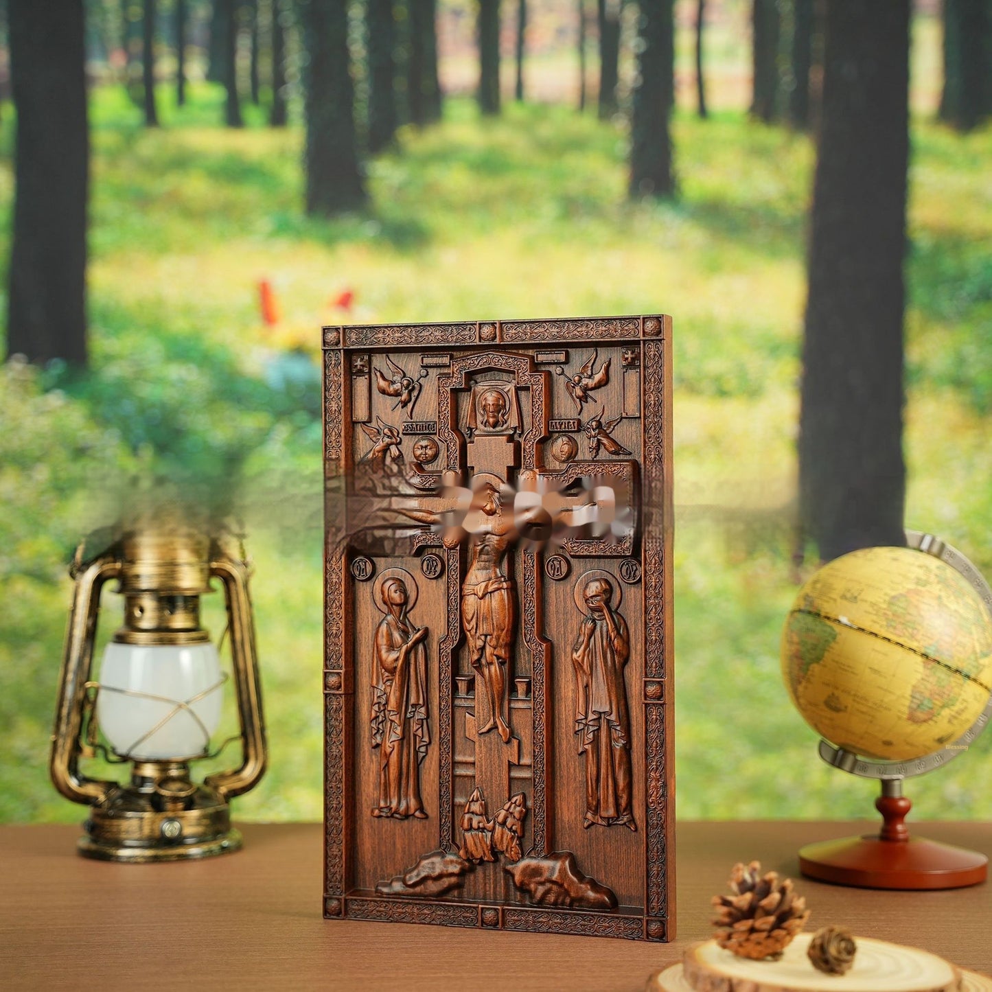 Wooden Orthodox Crucifixion Square Decorative Ornaments