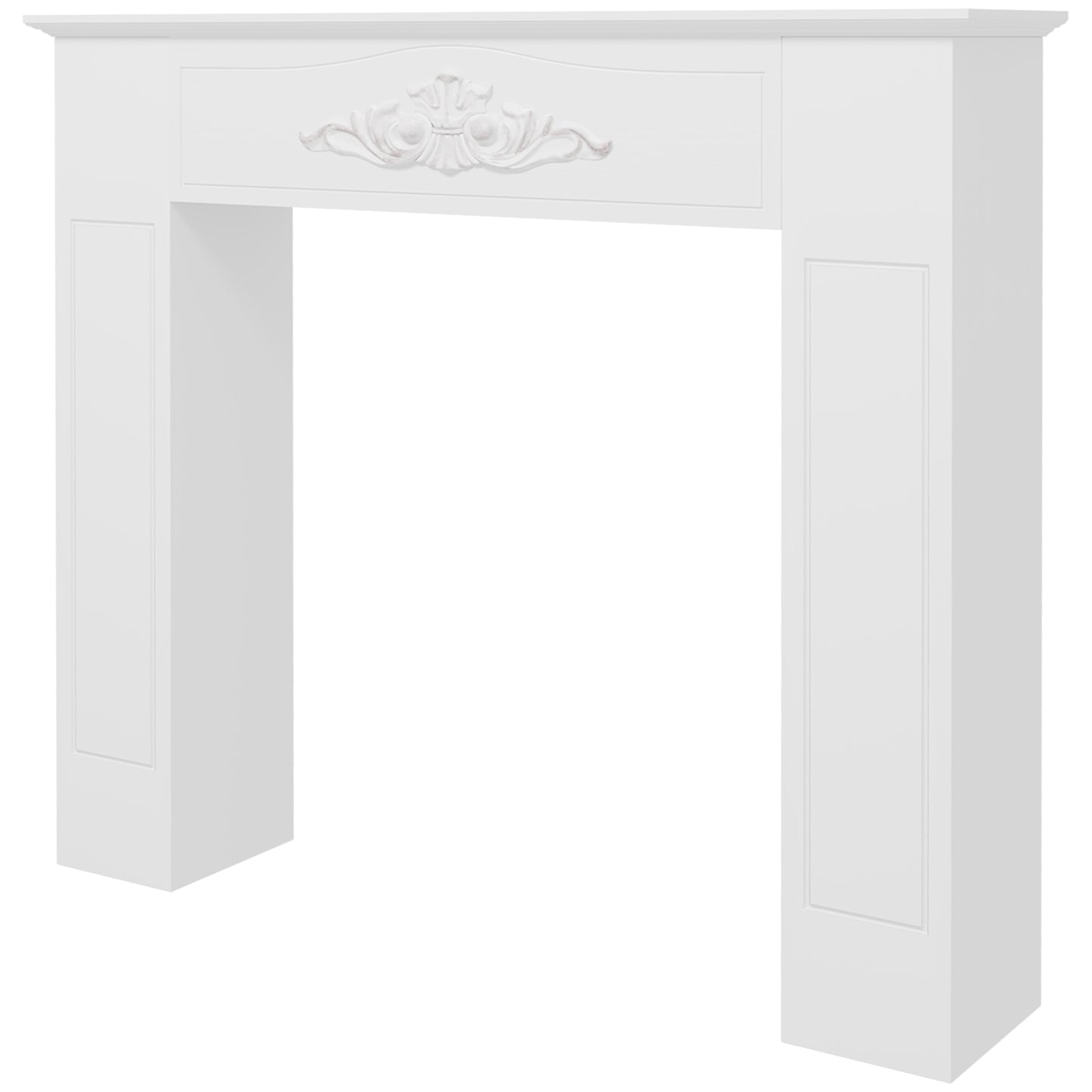 Modern Fireplace Mantel, Freestanding Fireplace Surround with Leg for Electric Fireplaces, 44.7" W x 40" H, White