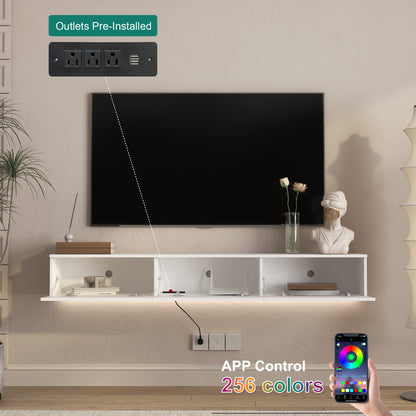 Floating TV Stand Wall Mounted With 16 Color LEDs,65inch Modern TV Stand, Floating TV Cabinet Entertainment Center For 55 60 65 Inch TV