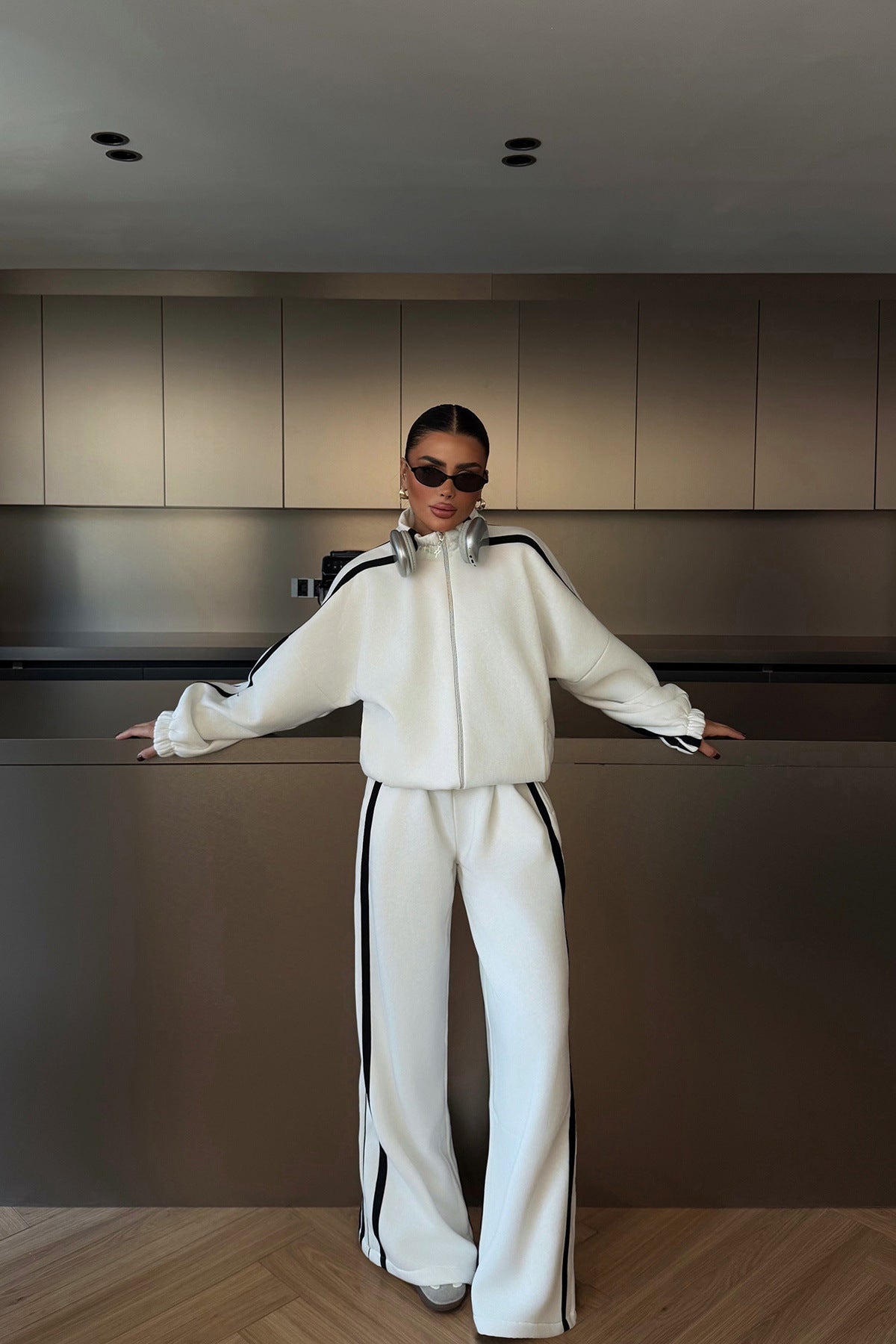 Color-block Long-sleeve Casual Sportswear Set