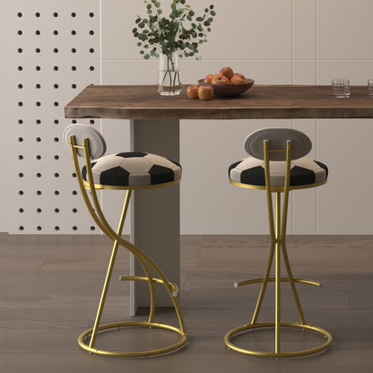 Football Print Bar Stools Set Of 2 Upholstered Counter Height Barstool For Kitchen Island S-shaped Velvet Metal Dining Chairs Gold Frame  Creamy White Back