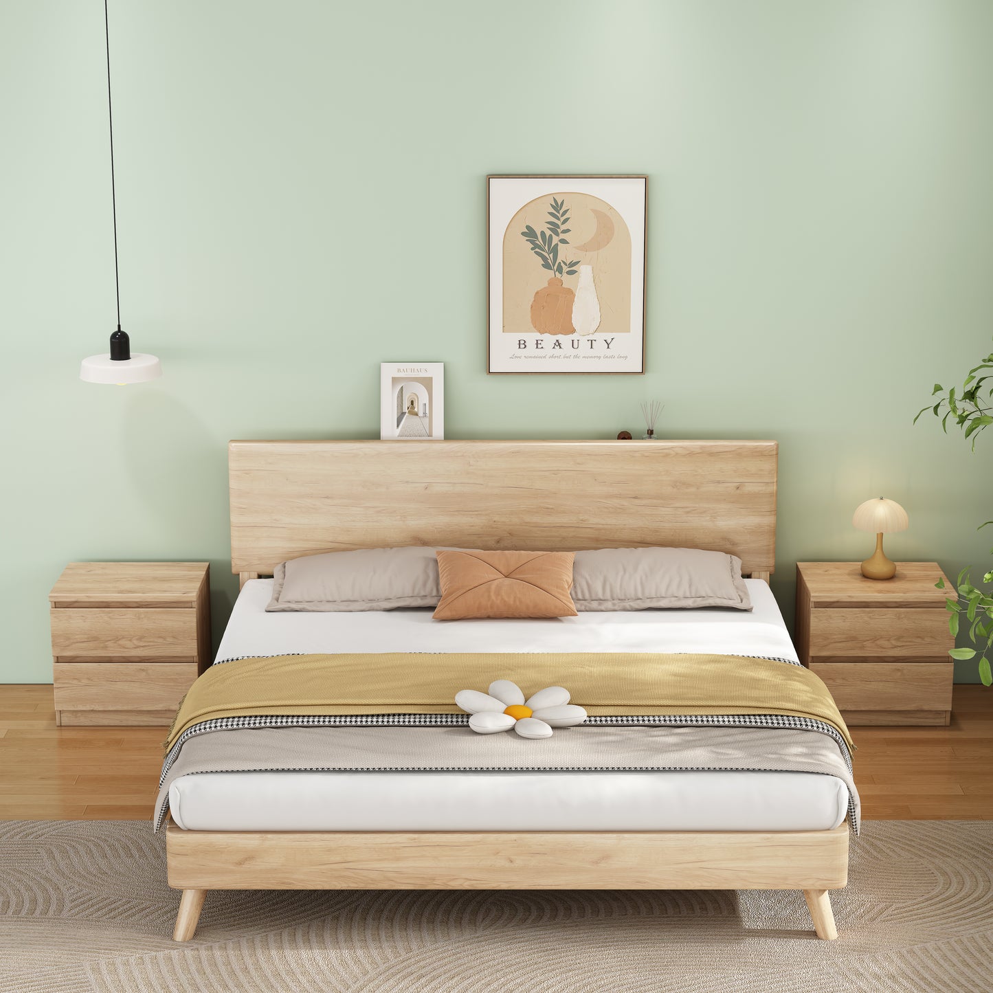 19.7-Inch Natural Nightstand With 2 Drawers, Beside Table With Drawers Handle Free Design,Thickened Top Plate,Small Side Table Storage Cabinet 2 Drawer Night Stand For Bedroom,Living Room