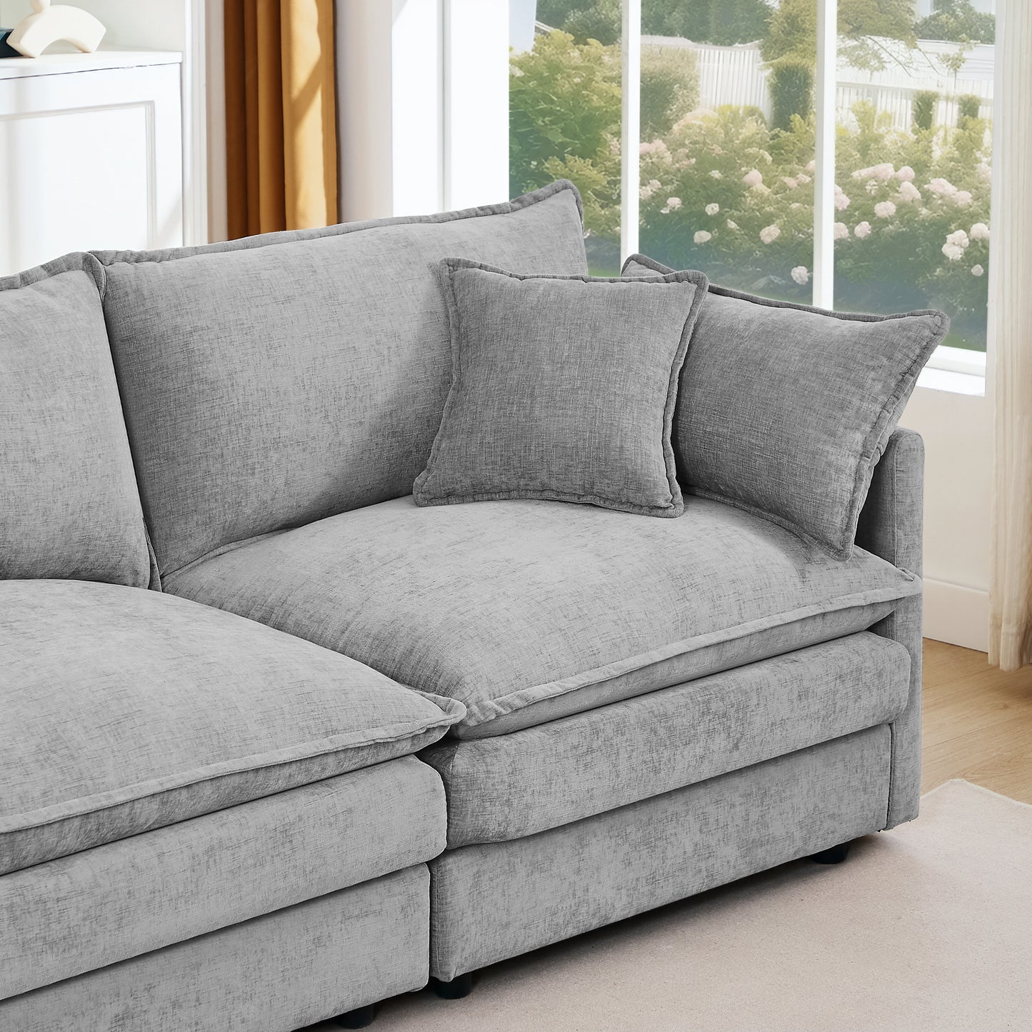 Modular Sectional Sofa, 102 Inch L Shaped Couch Set For Living Room, 3-Seater Comfy Cloud Couches With Movable Ottoman, DIY Combination, Chenille, Grey