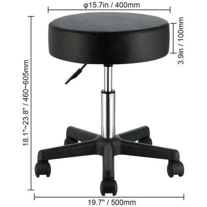 VEVOR Rolling Stools With Wheels, 400 LBS Weight Capacity Adjustable Height Stool With Ultra Thick Seat Cushion, Swivel Stools Chair For Salon, Bar, Home, Office, Tatoo, Medical, Massage, Black
