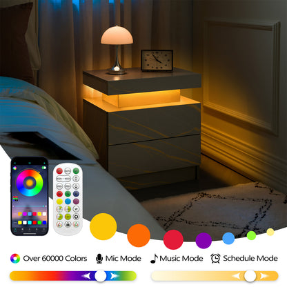 Nightstand LED Bedside Table Cabinet Lights Modern End Side With 2 Drawers For Bedroom Grey Gold