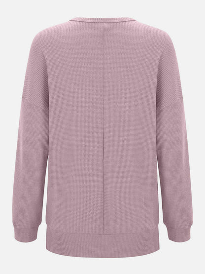 Side Slit Round Neck Long Sleeve T-Shirt