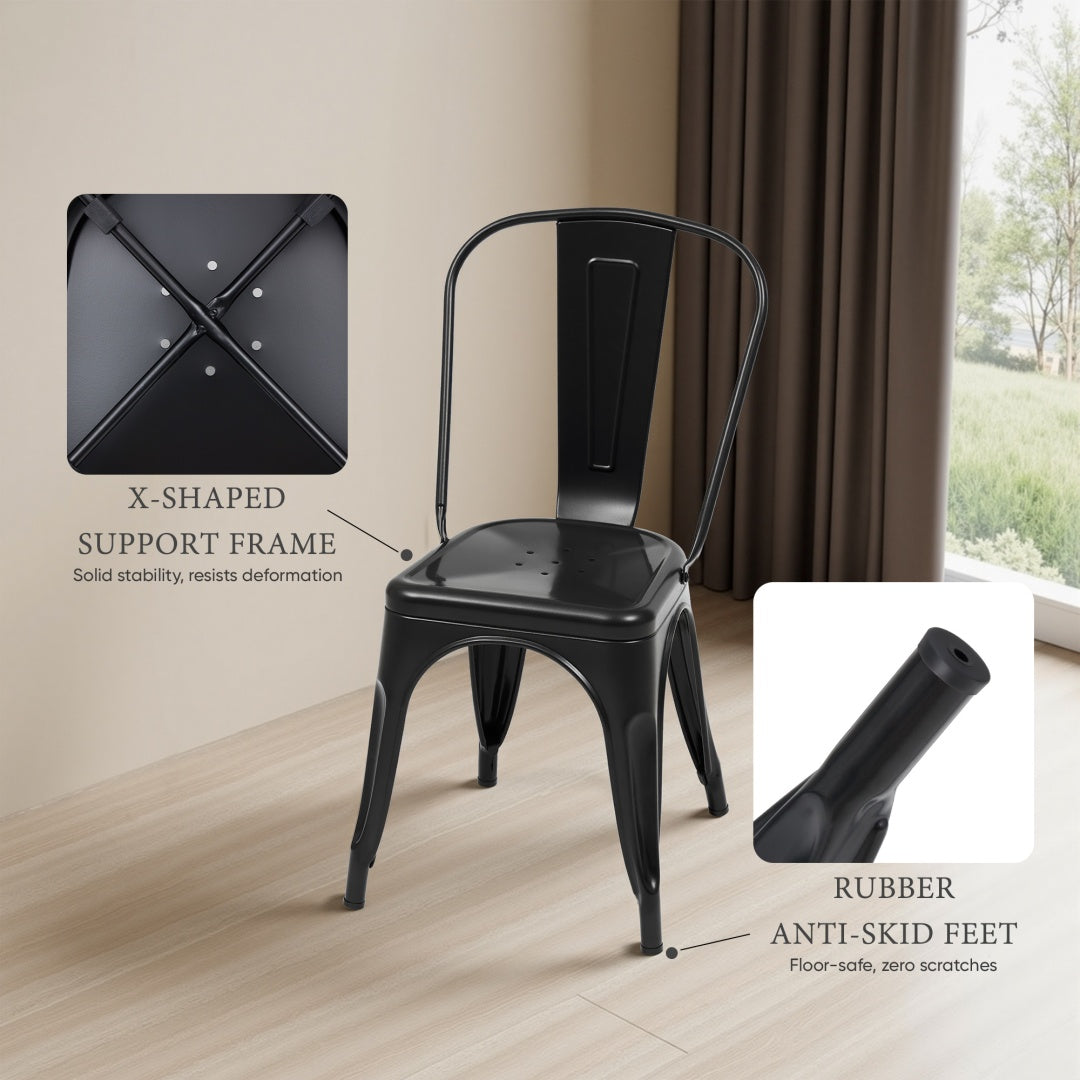Metal Dining Chairs Set Of 4, Stackable Industrial Style Chairs For Kitchen Dining Room, 300LBS Weight Capacity