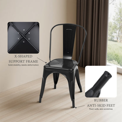 Metal Dining Chairs Set Of 4, Stackable Industrial Style Chairs For Kitchen Dining Room, 300LBS Weight Capacity