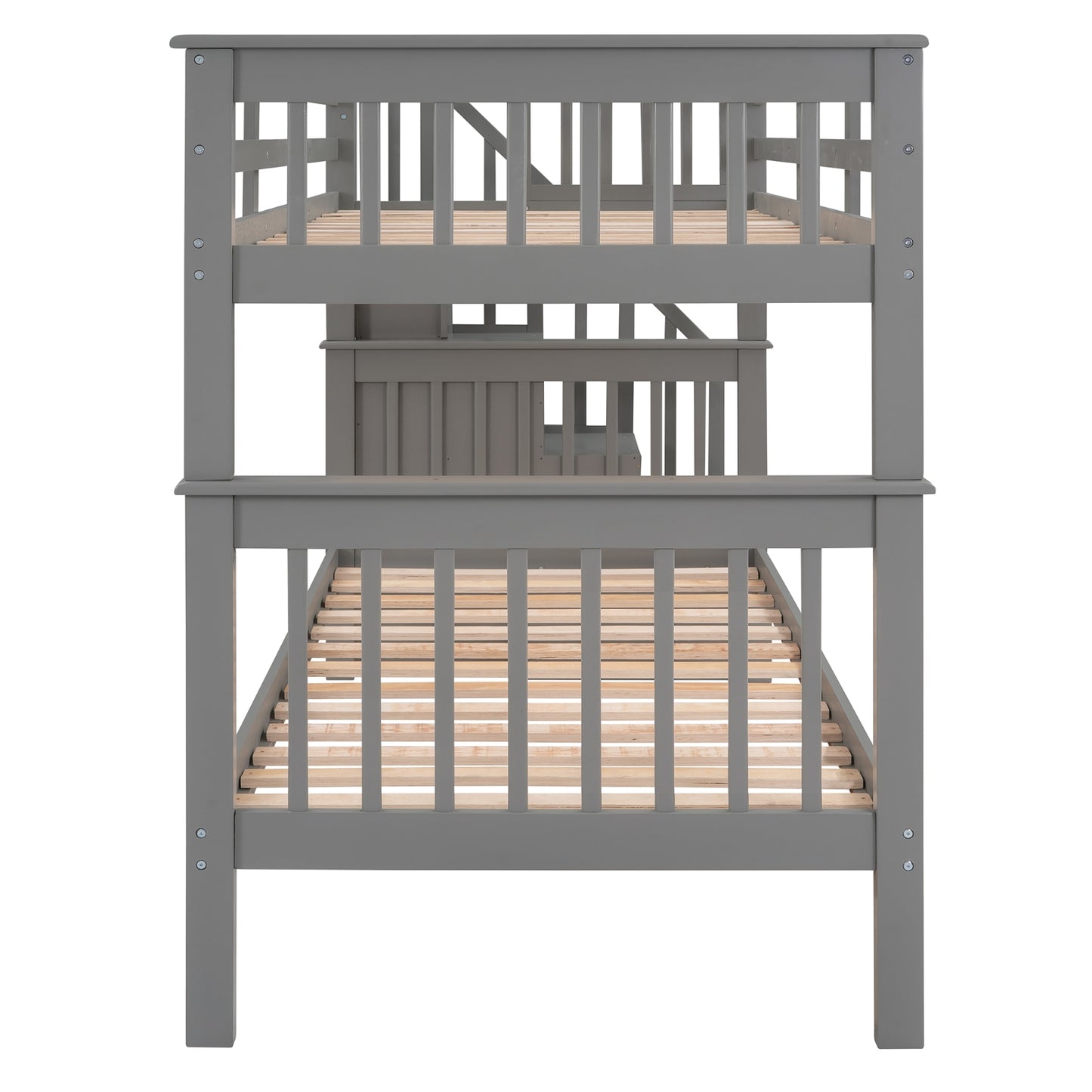 Stairway Twin-Over-Twin Bunk Bed With 3 Drawers - Gray