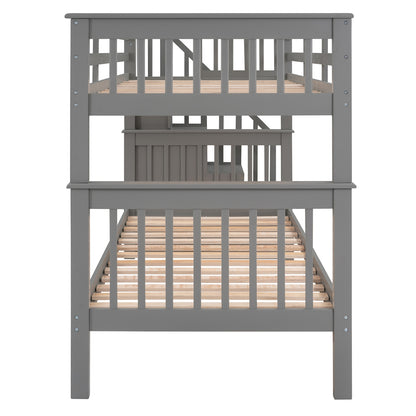 Stairway Twin-Over-Twin Bunk Bed With 3 Drawers - Gray