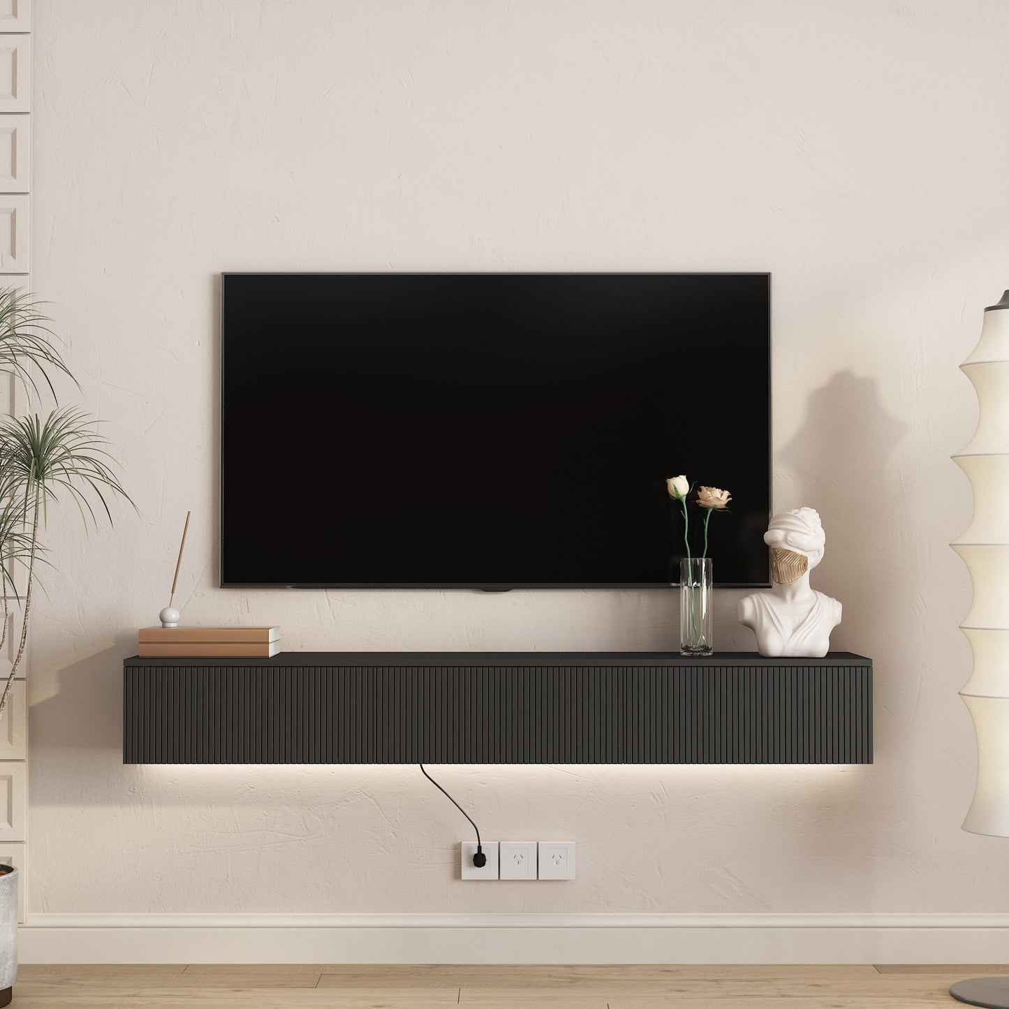 Floating TV Stand Wall Mounted With 16 Color LEDs,65inch Modern TV Stand, Floating TV Cabinet Entertainment Center For 55 60 65 Inch TV